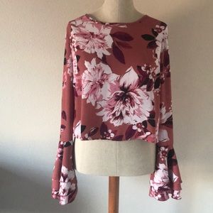 Floral print top, bell sleeves